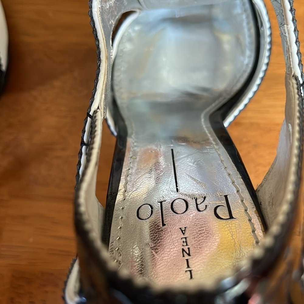 Linea Paolo Black & White Mary Jane Retro style lace up open toe heels Size 8M - Picture 12 of 16